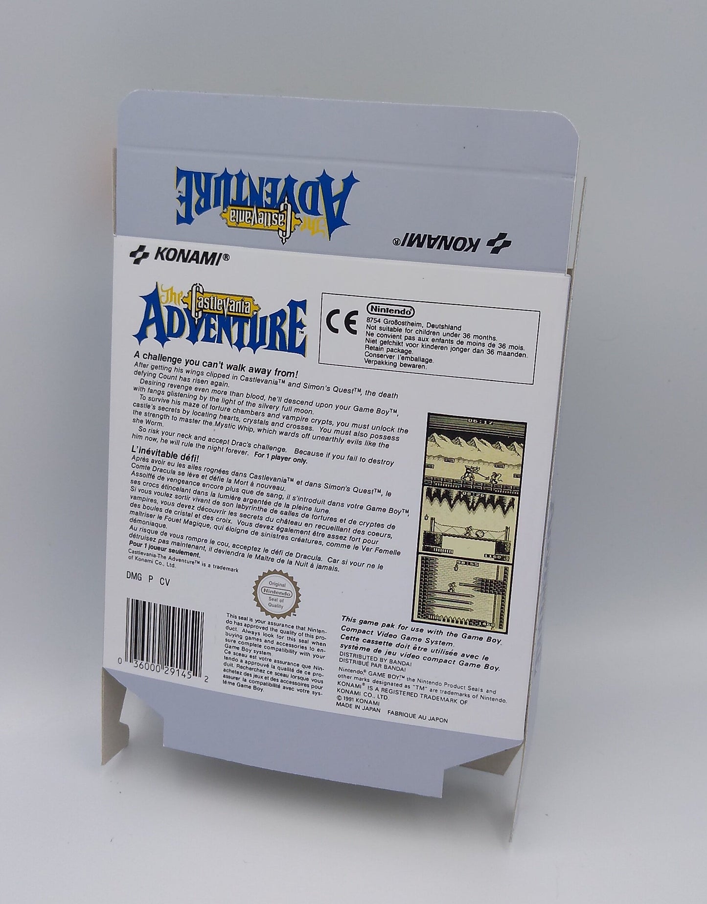 The Castlevania Adventure - Replacement Box, Manual, Inner Tray - PAL or NTSC - Game Boy/ GB - thick cardboard. Top Quality !