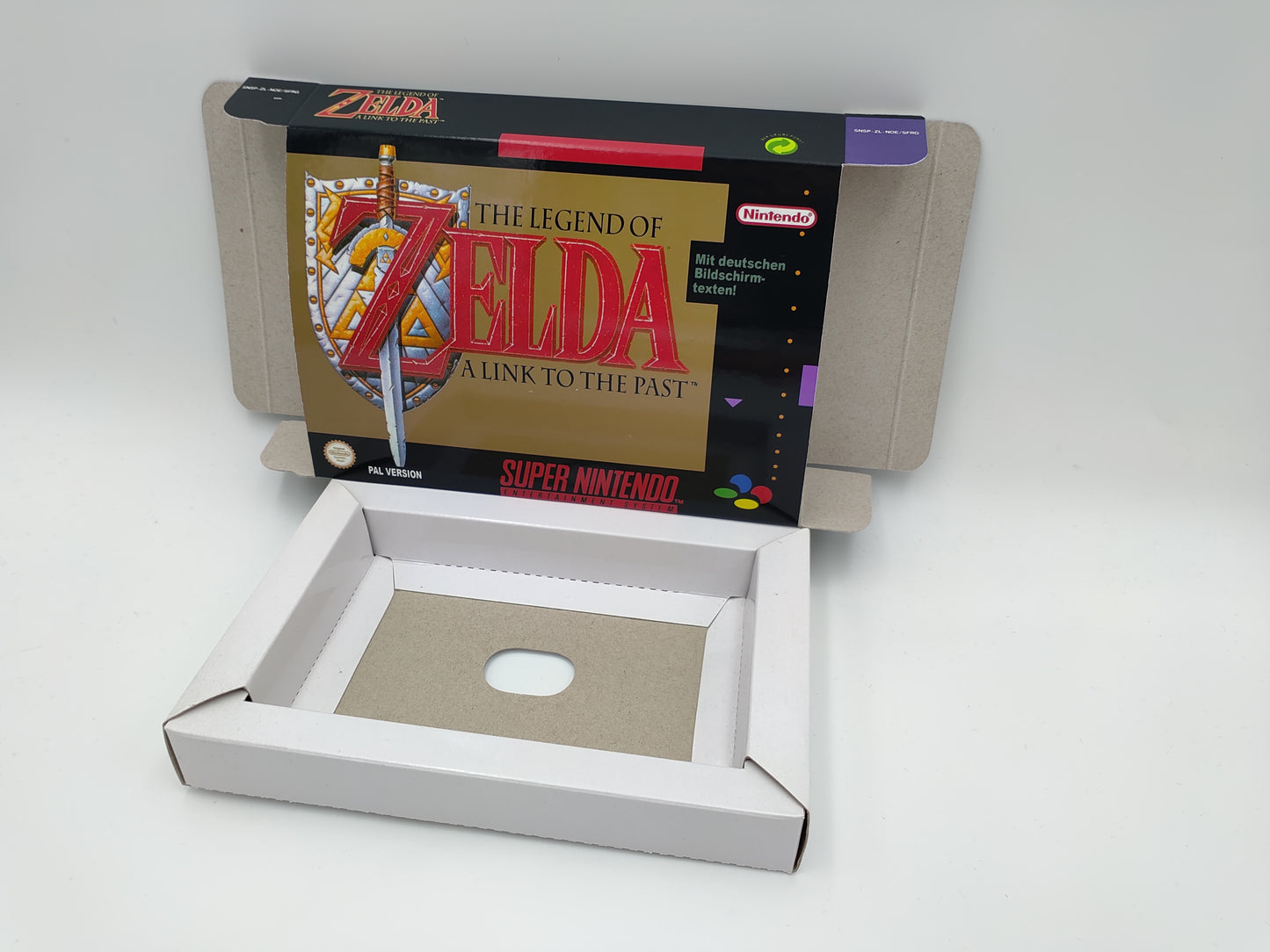 The Legend of Zelda a Link to The Past - Replacement Box, Manual, Inner Tray - PAL, NTSC or Japan Ntsc - SNES - thick cardboard as in the original.