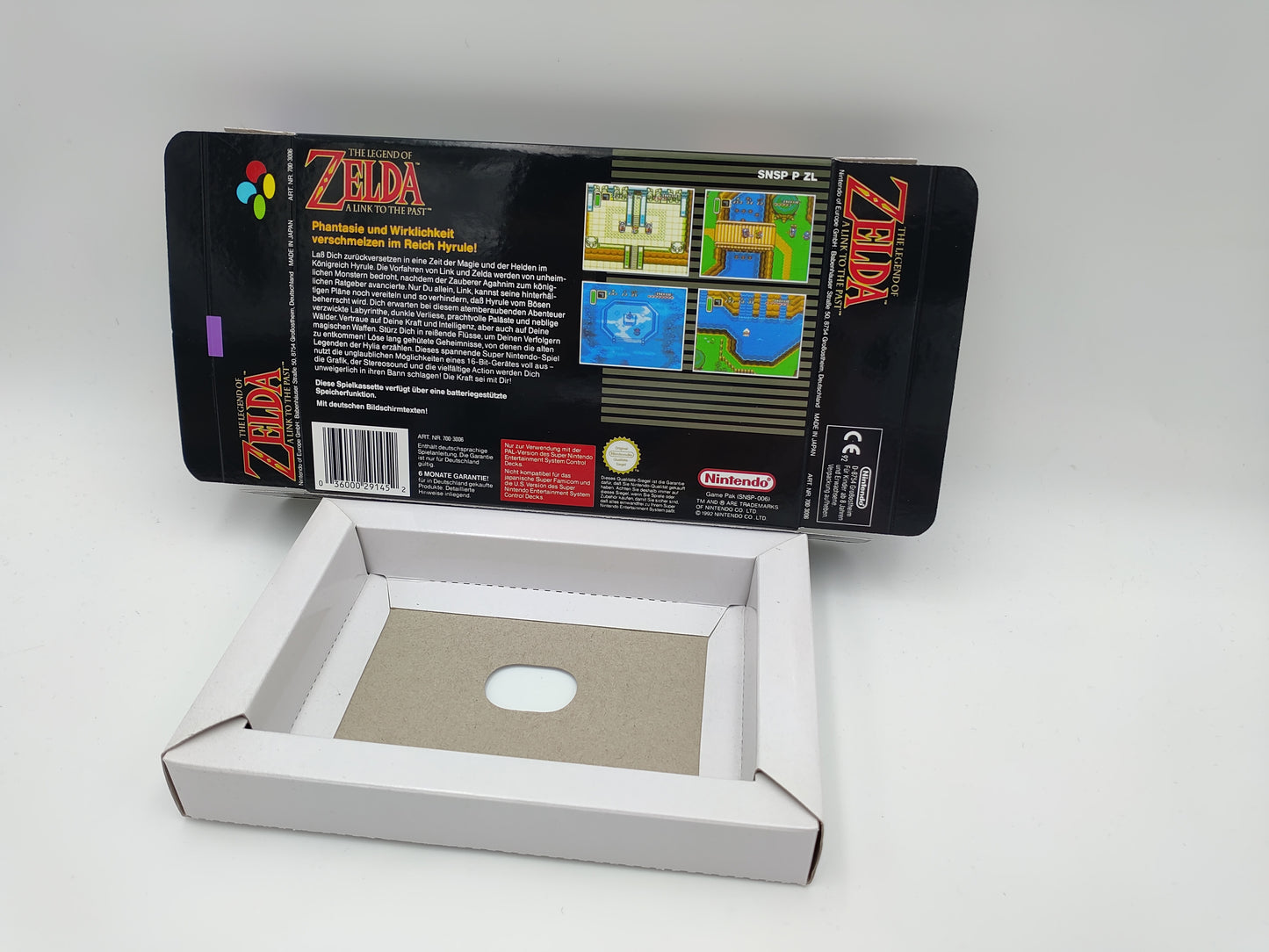 The Legend of Zelda a Link to The Past - Replacement Box, Manual, Inner Tray - PAL, NTSC or Japan Ntsc - SNES - thick cardboard as in the original.