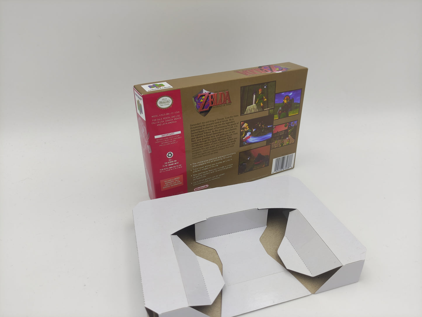 The Legend of Zelda Ocarina of Time - Replacement Box, Manual, Inner Tray - NTSC, PAL or Australian PAL - Nintendo 64 - thick cardboard.