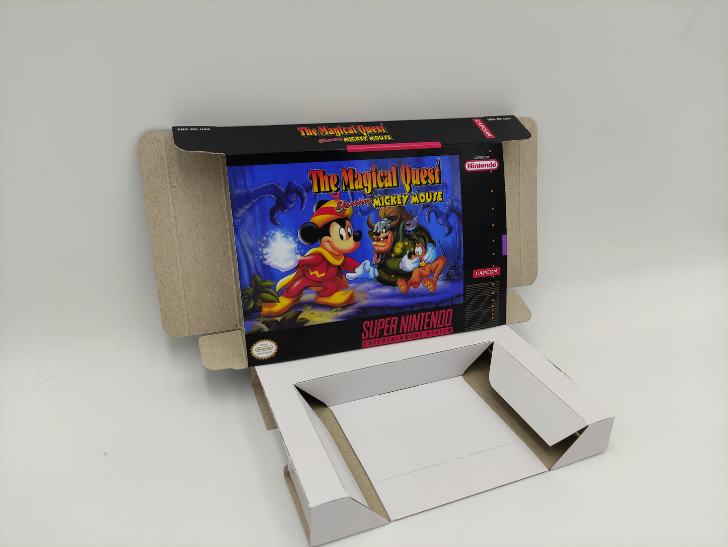 The Magical Quest starring Mickey Mouse - box with inner tray option - PAL or NTSC Region - Super Nintendo/ SNES- thick cardboard.