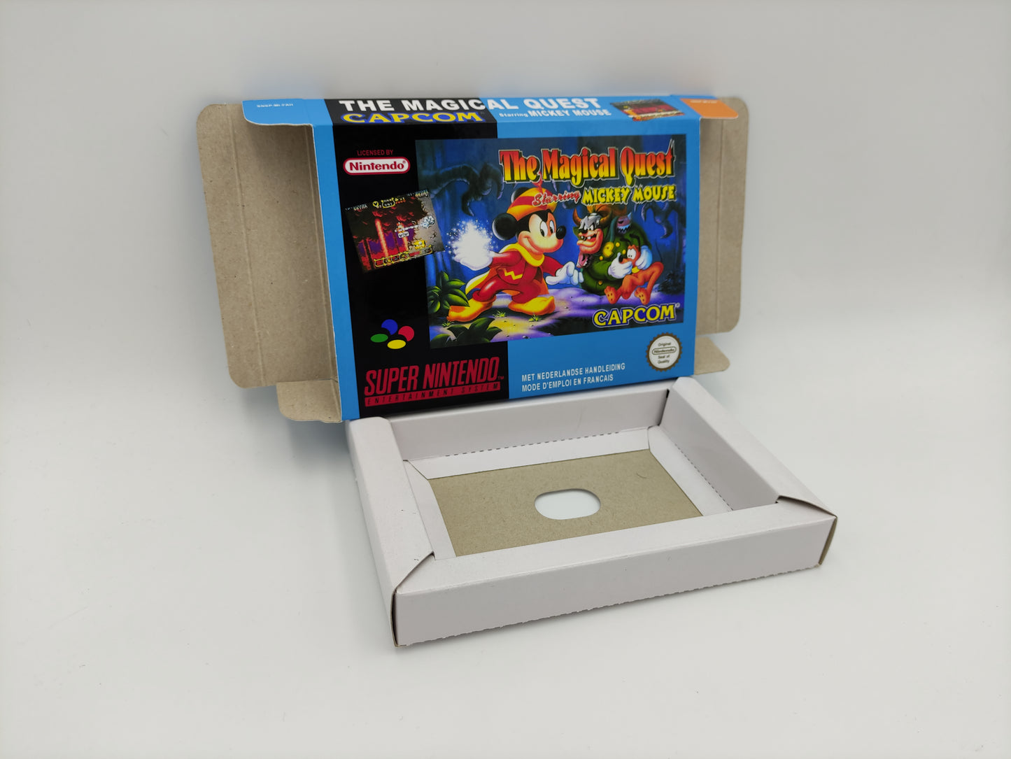 The Magical Quest starring Mickey Mouse - box with inner tray option - PAL or NTSC Region - Super Nintendo/ SNES- thick cardboard.