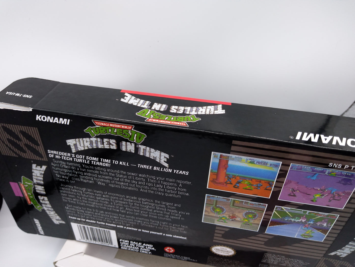 TMNT IV Turtles in Time - NTSC or Pal - box with inner tray option - Snes - thick cardboard as in the original.