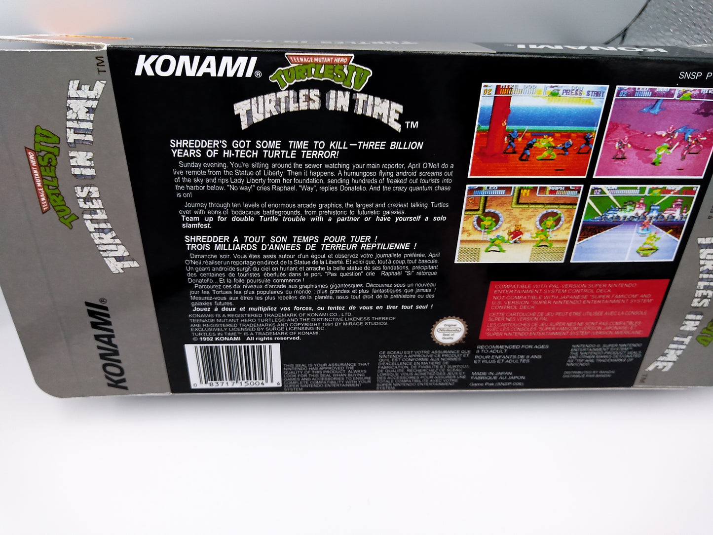 TMNT IV Turtles in Time - NTSC or Pal - box with inner tray option - Snes - thick cardboard as in the original.