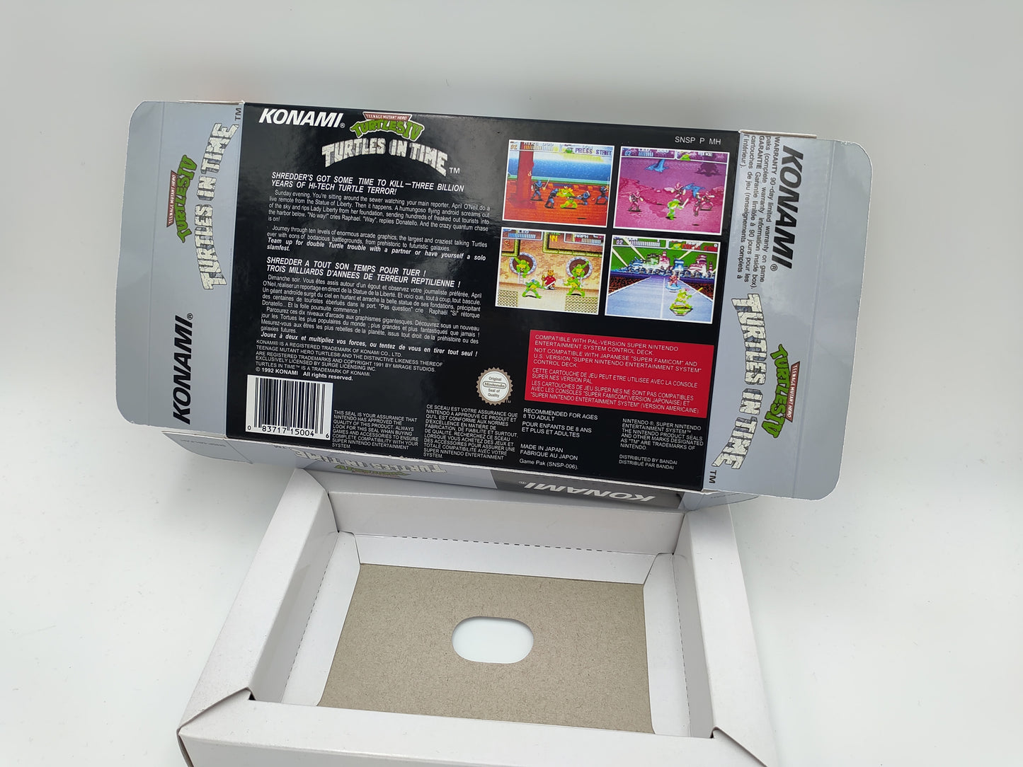 TMNT IV Turtles in Time - NTSC or Pal - box with inner tray option - Snes - thick cardboard as in the original.