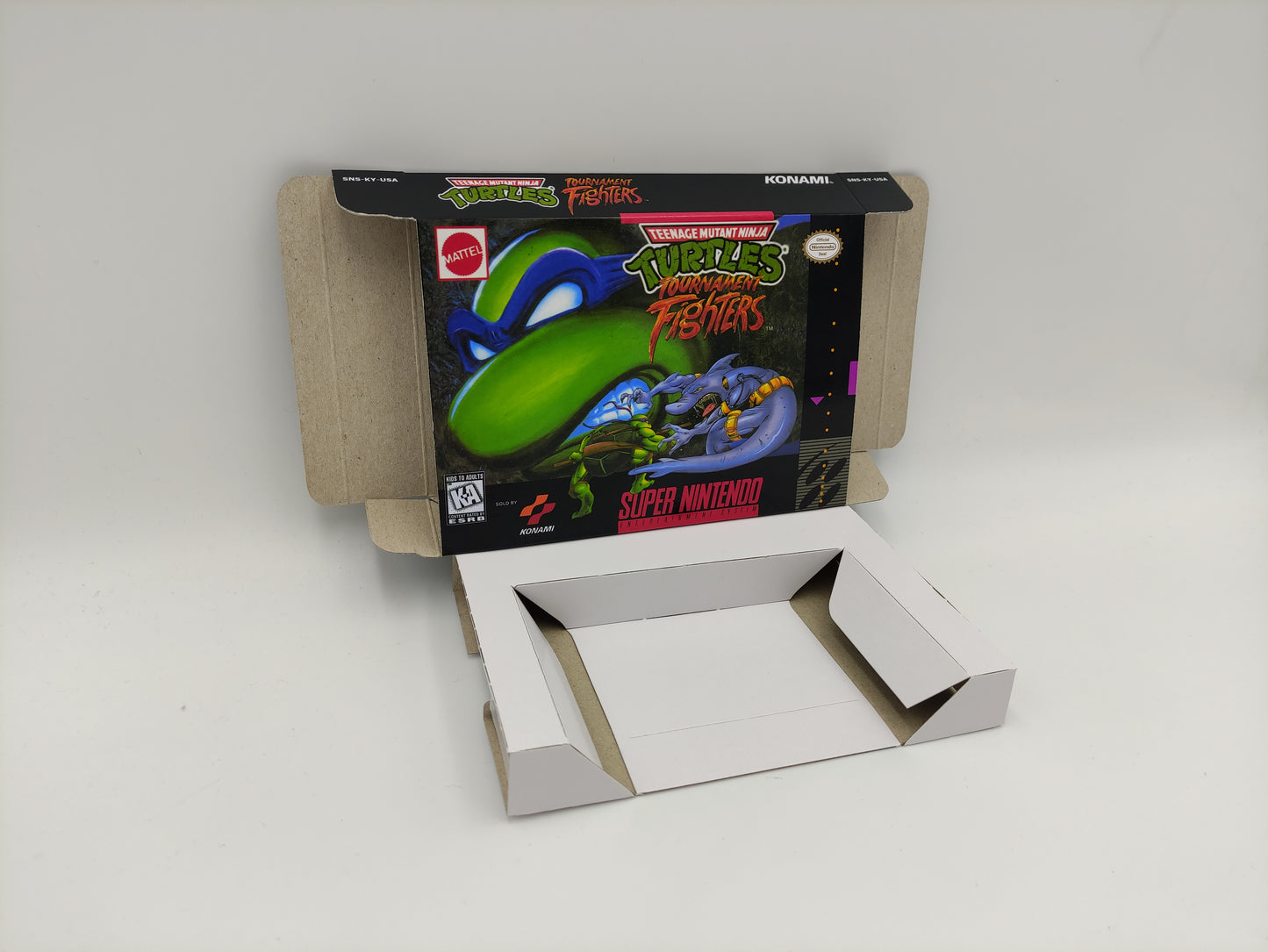 Teenage Mutant Ninja Turtles Tournament Fighters - box with inner tray option - PAL or NTSC region - Super Nintendo/ SNES- thick cardboard.