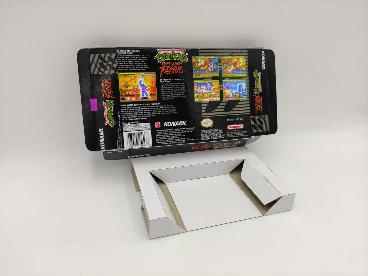 Teenage Mutant Ninja Turtles Tournament Fighters - box with inner tray option - PAL or NTSC region - Super Nintendo/ SNES- thick cardboard.