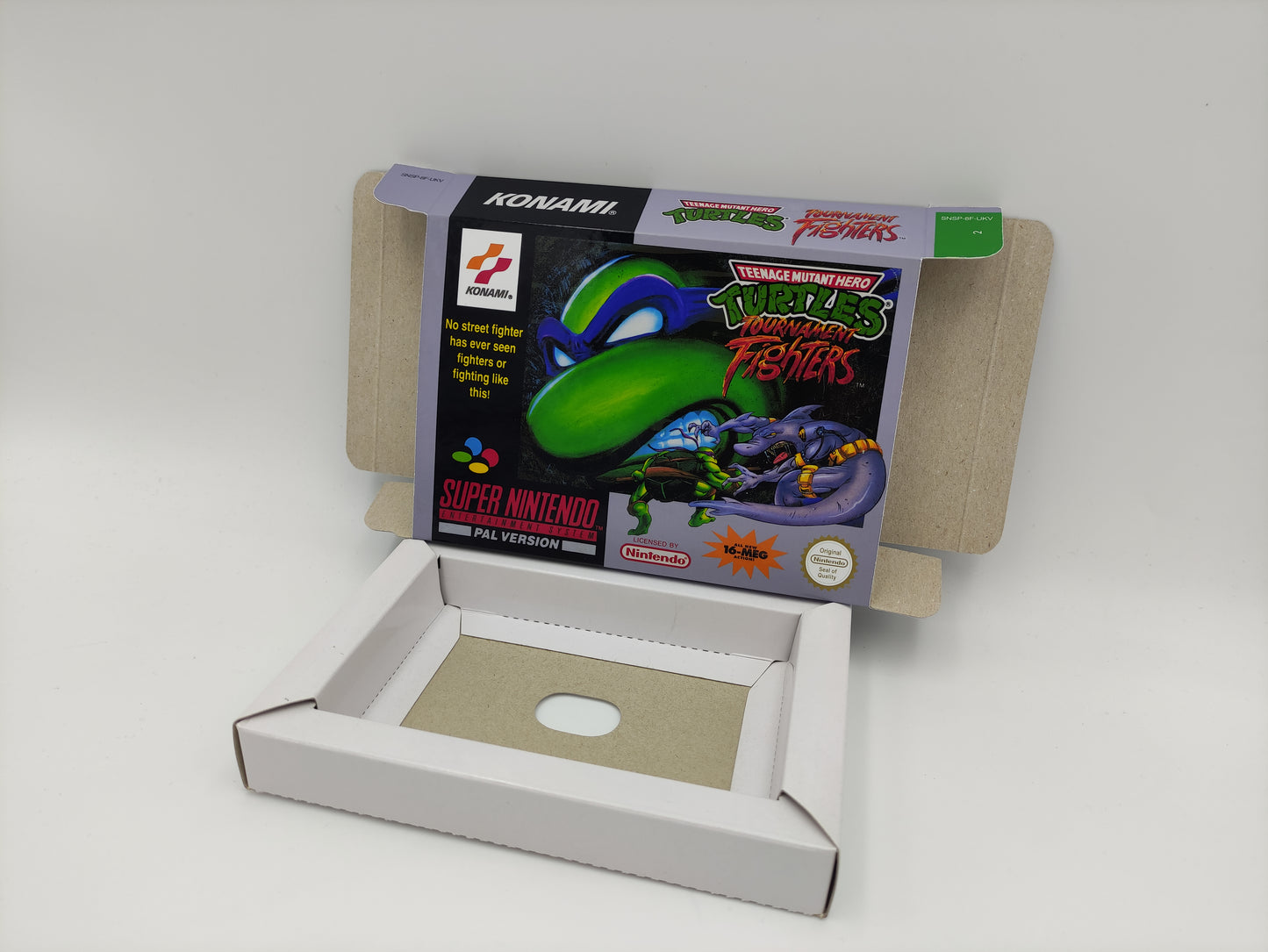 Teenage Mutant Ninja Turtles Tournament Fighters - box with inner tray option - PAL or NTSC region - Super Nintendo/ SNES- thick cardboard.