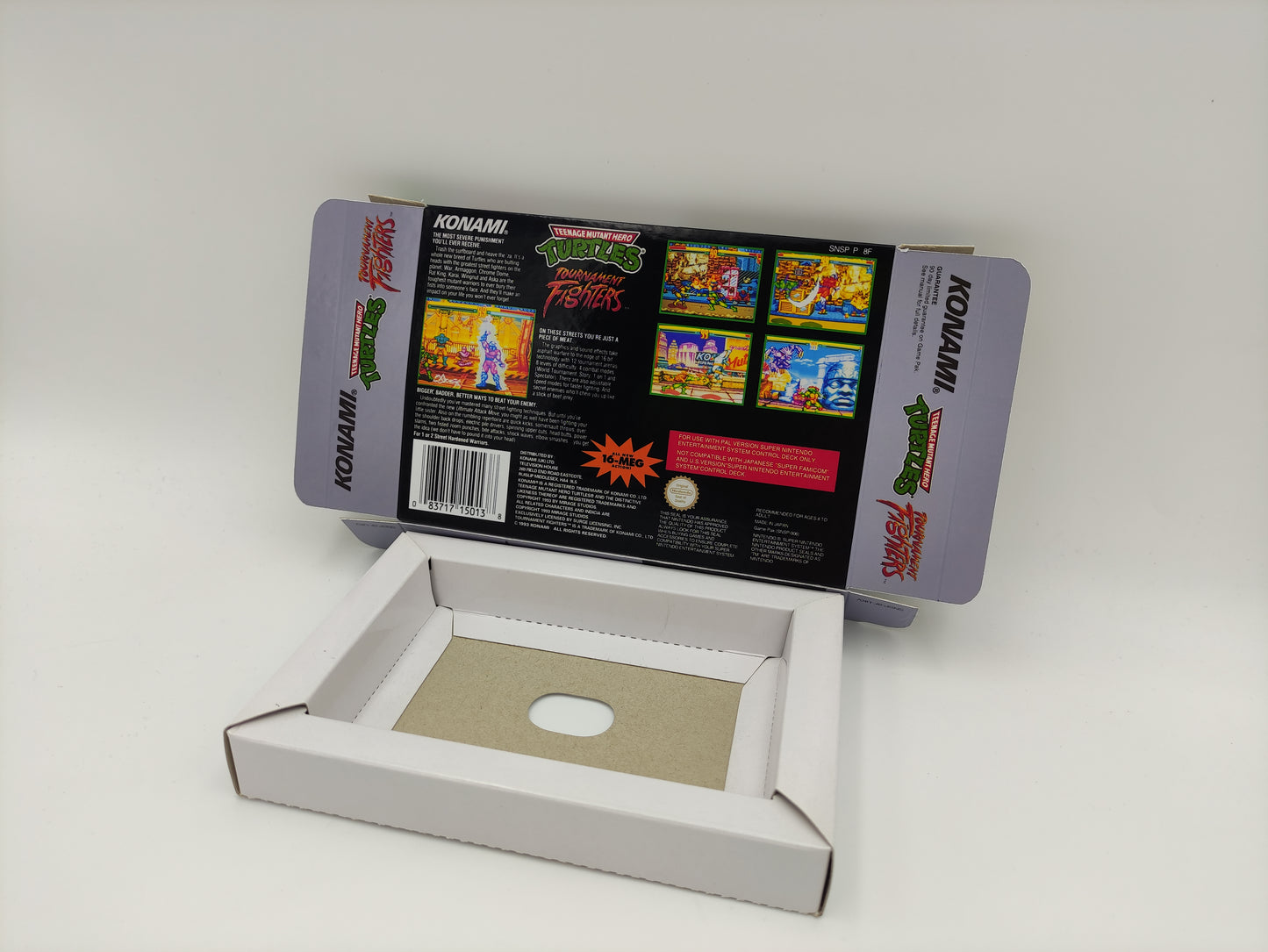 Teenage Mutant Ninja Turtles Tournament Fighters - box with inner tray option - PAL or NTSC region - Super Nintendo/ SNES- thick cardboard.