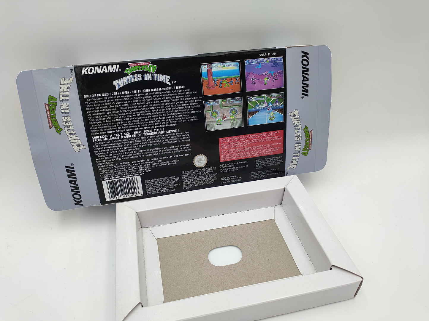 TMNT IV Turtles in Time - NTSC or Pal - box with inner tray option - Snes - thick cardboard as in the original.