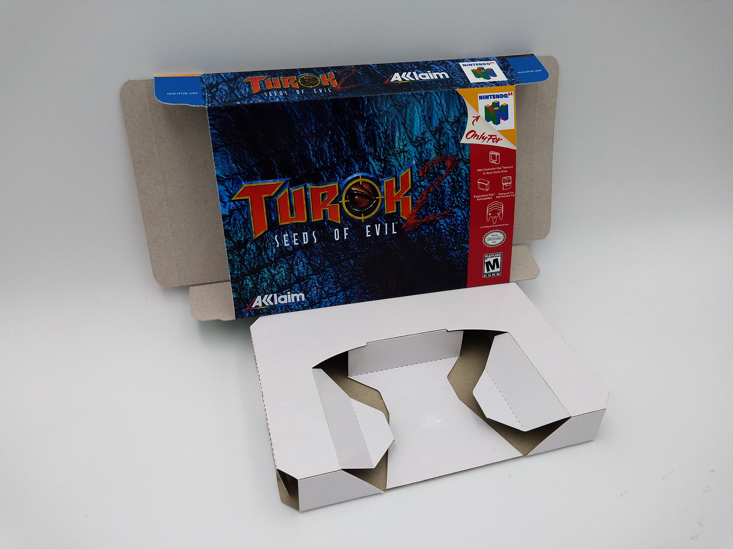 Turok 2 Seeds of Evil - box with inner tray option - PAL, NTSC or Australian PAL - N64 - thick cardboard as in the original. Top Quality !!