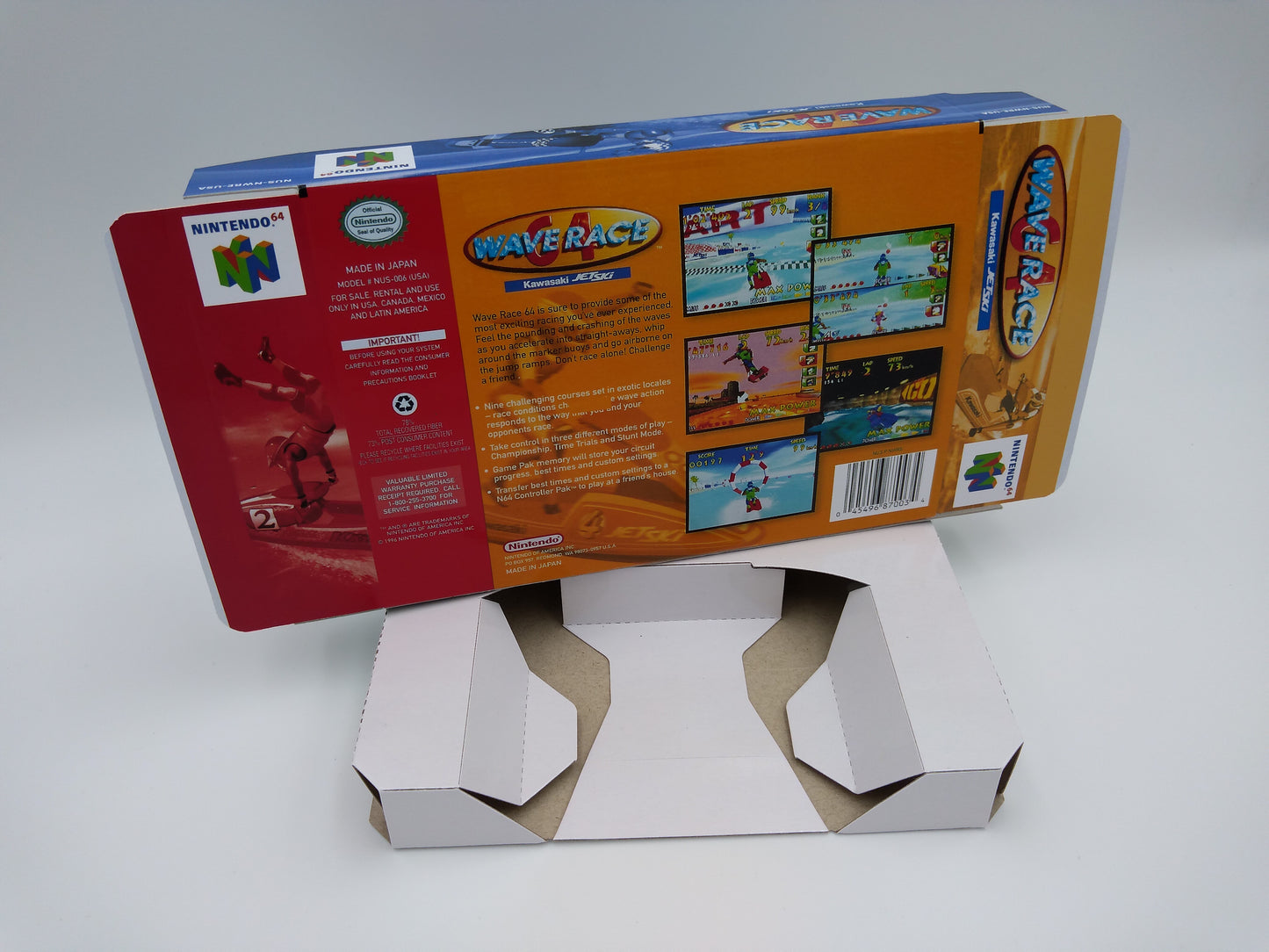 Wave Race - box with inner tray option - NTSC, PAL or Australian PAL - Nintendo 64 - thick cardboard. Top Quality !!