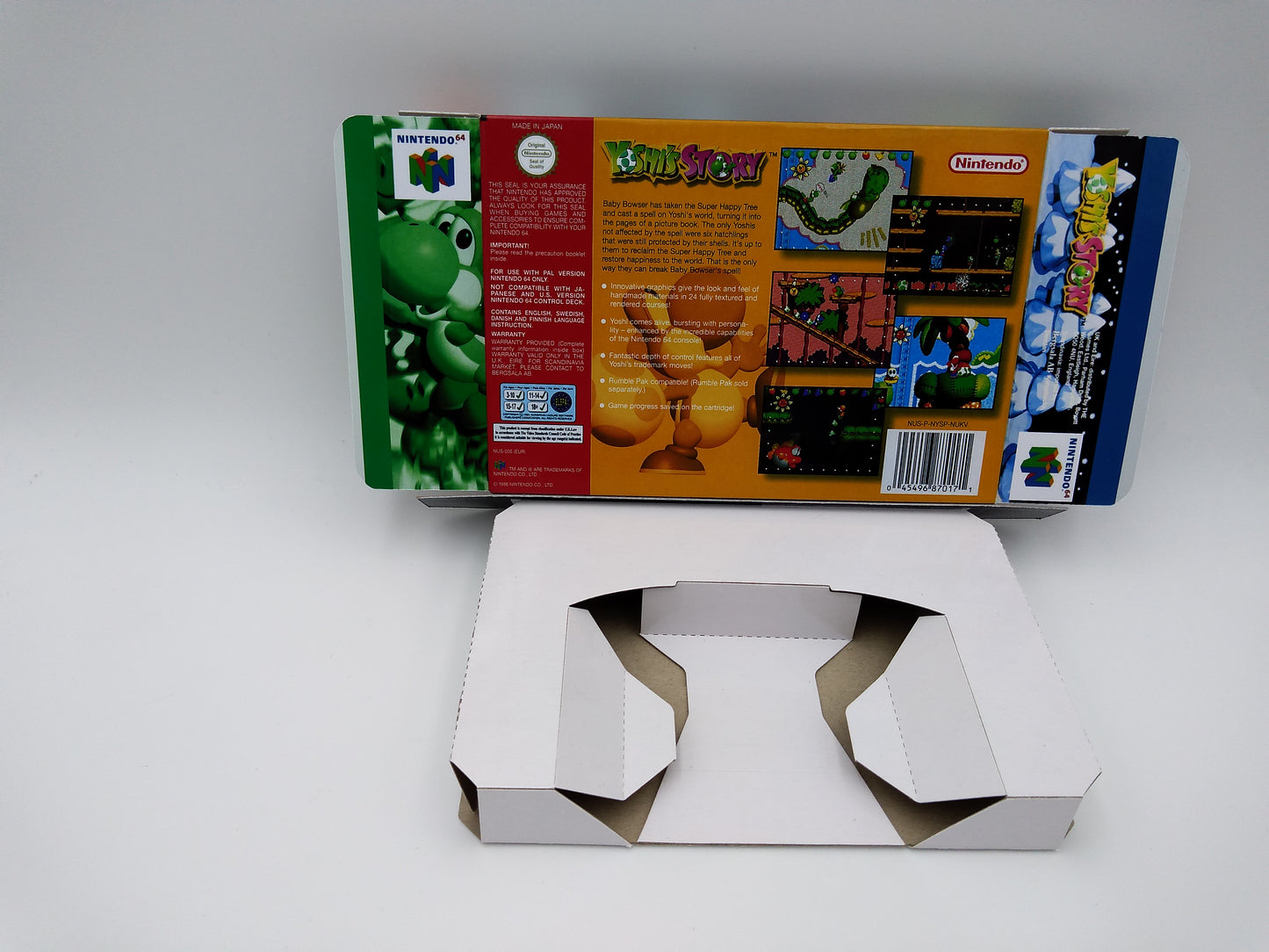 Yoshi's Story - Box with inner tray option - NTSC, PAL or Australian PAL - Nintendo 64 - thick cardboard as in the original. Top Quality!