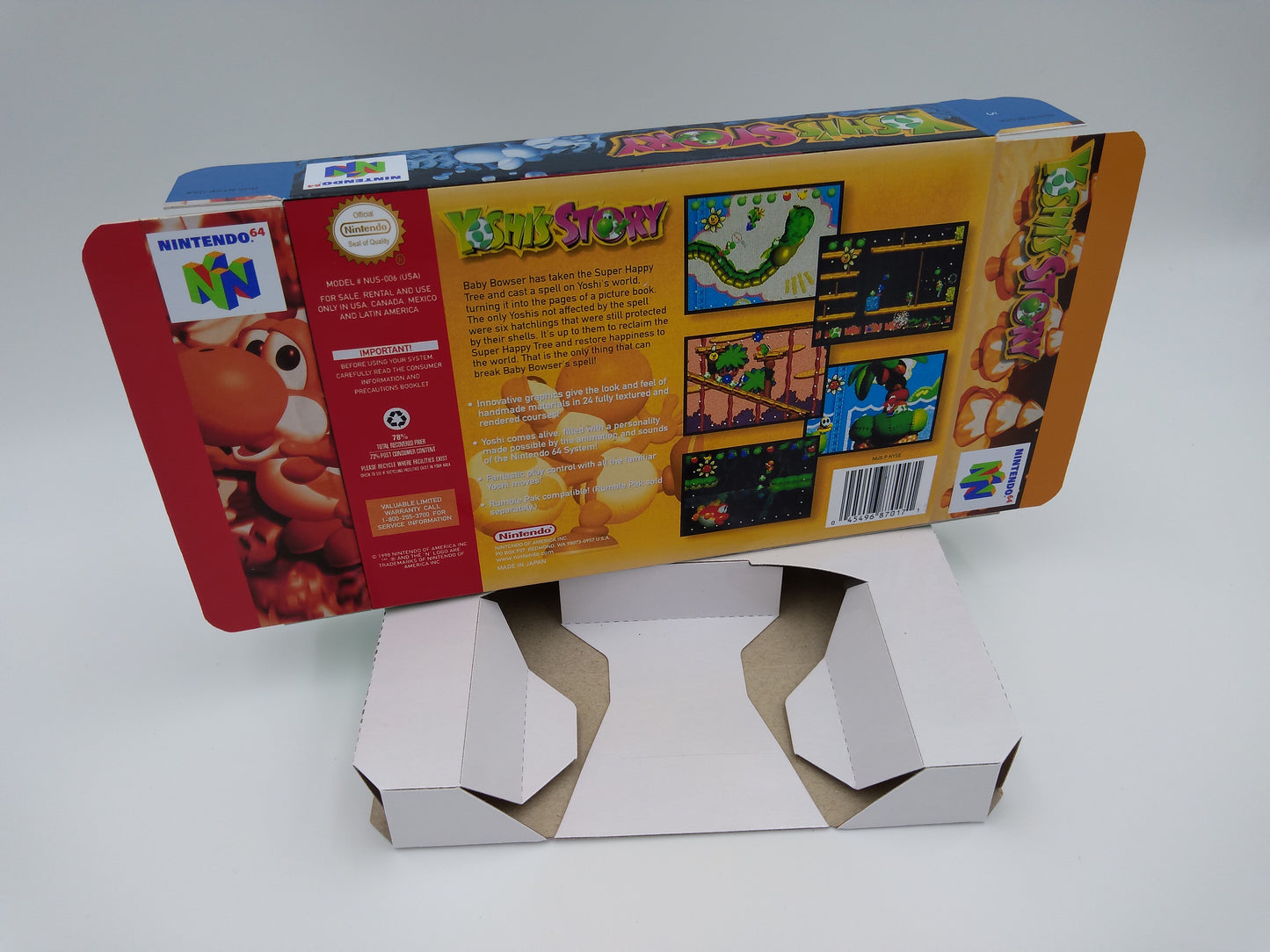 Yoshi's Story - Box with inner tray option - NTSC, PAL or Australian PAL - Nintendo 64 - thick cardboard as in the original. Top Quality!