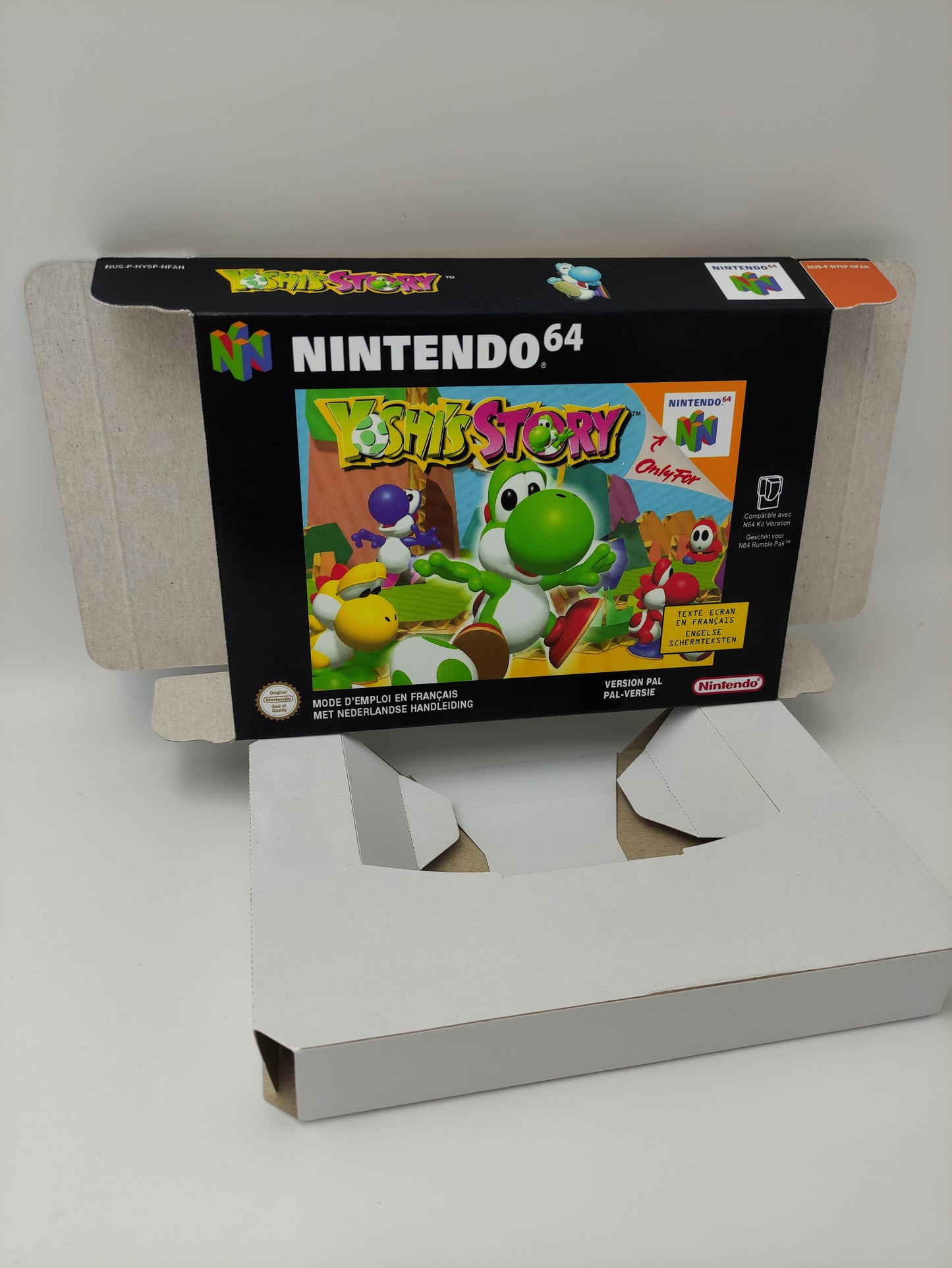 Yoshi's Story - Box with inner tray option - NTSC, PAL or Australian PAL - Nintendo 64 - thick cardboard as in the original. Top Quality!