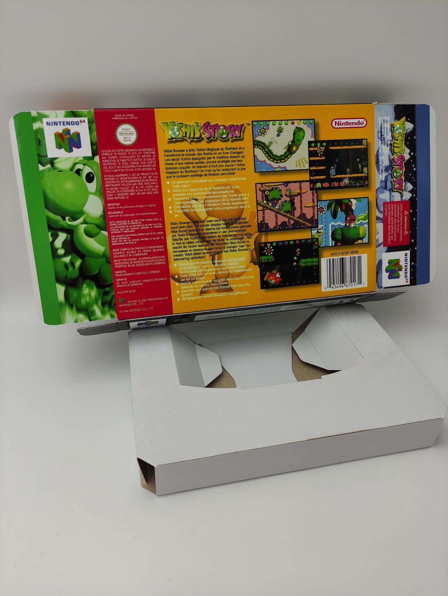 Yoshi's Story - Box with inner tray option - NTSC, PAL or Australian PAL - Nintendo 64 - thick cardboard as in the original. Top Quality!